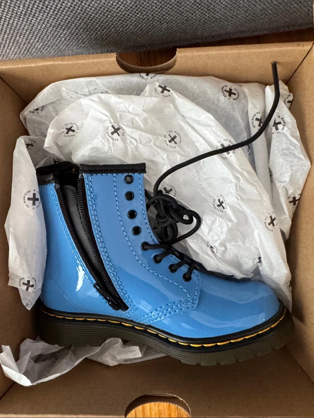 Dr. Martens Kids Mid Blue Patent 1460T Lace-Up Boots